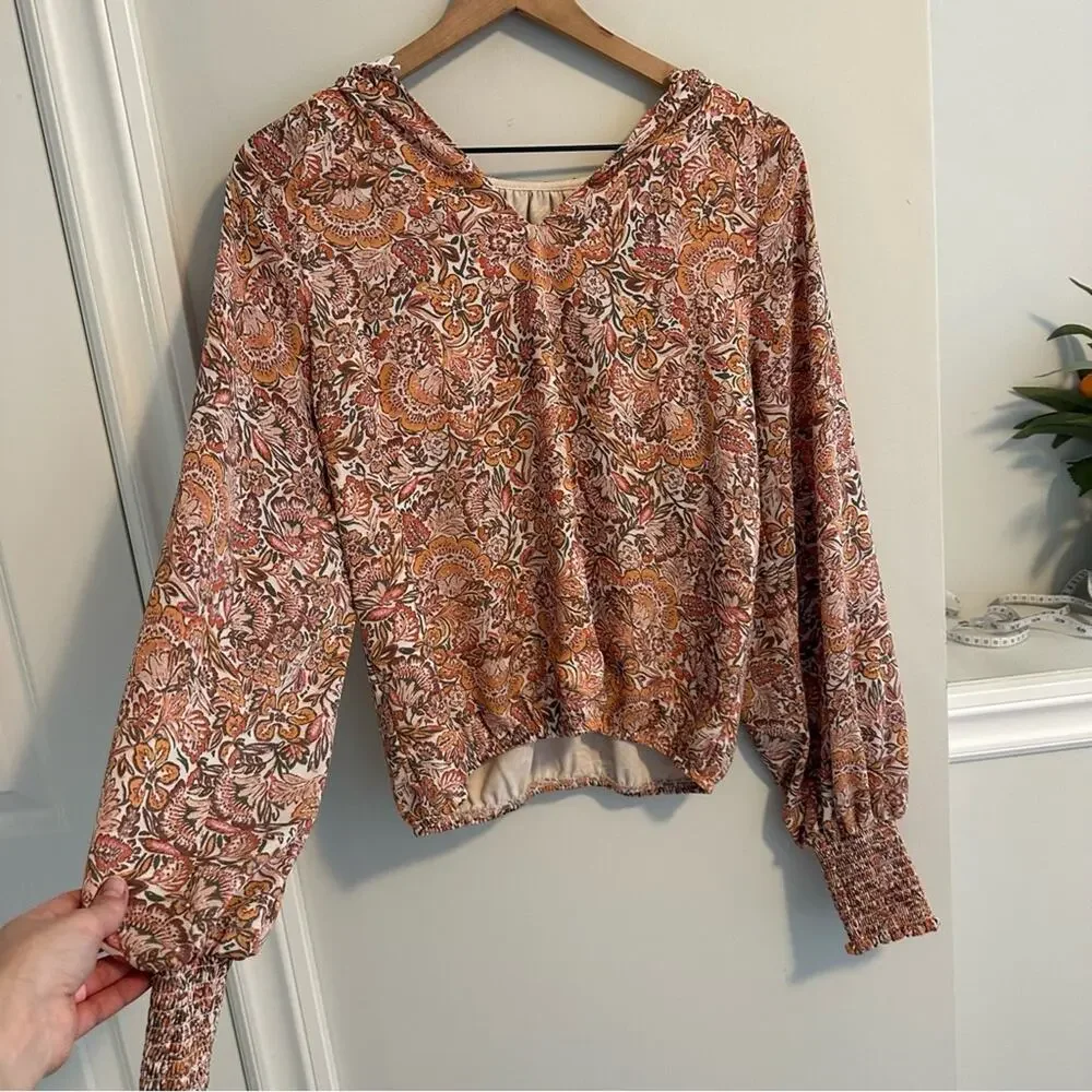 EVEREVE Pink Floral Printed Long Sleeve Blouse Top Small